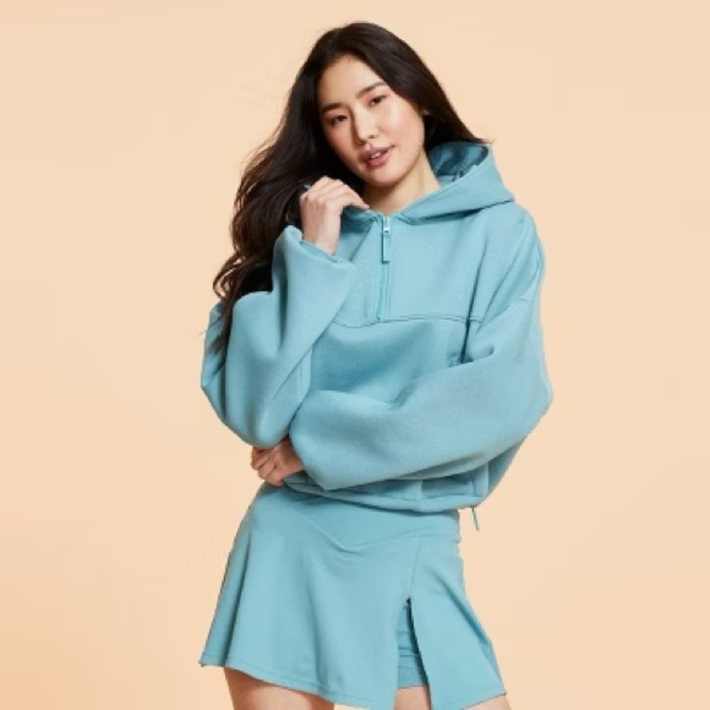 NWT Blogilates x Target Marshmallow Half Zip Hoodie, Teal